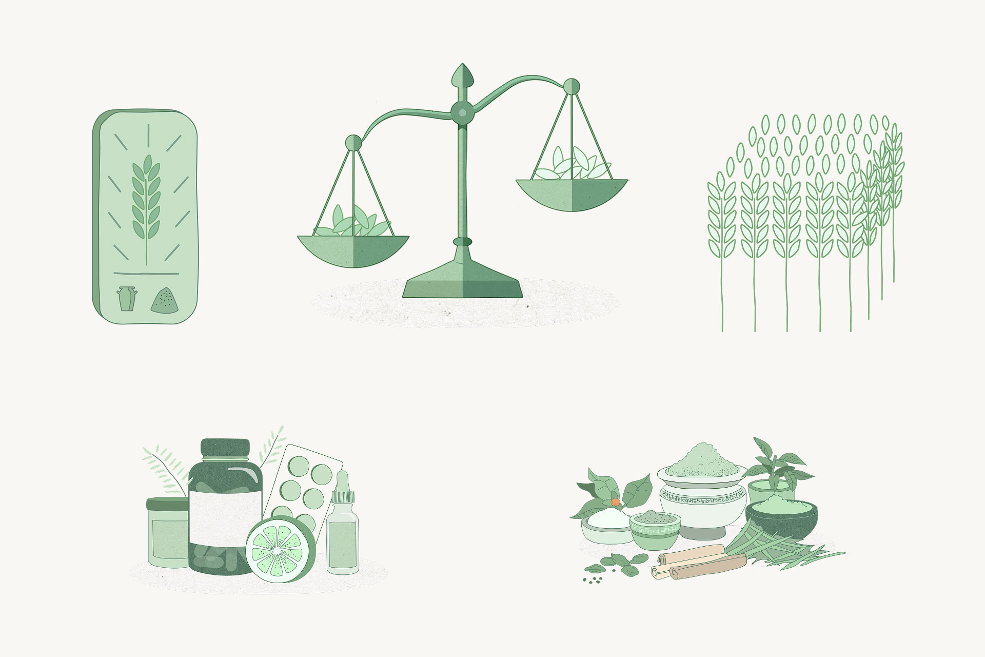 Illustration von Gesundheitsprodukten und Waage.