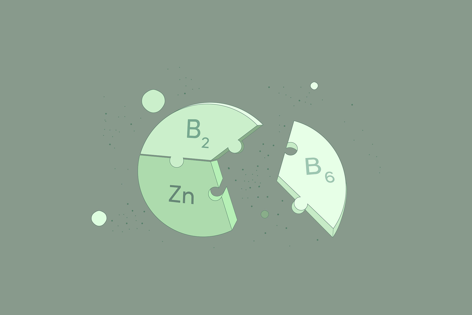 Puzzle pieces with B2, Zn, B6 labels, DAYAHEALTH.