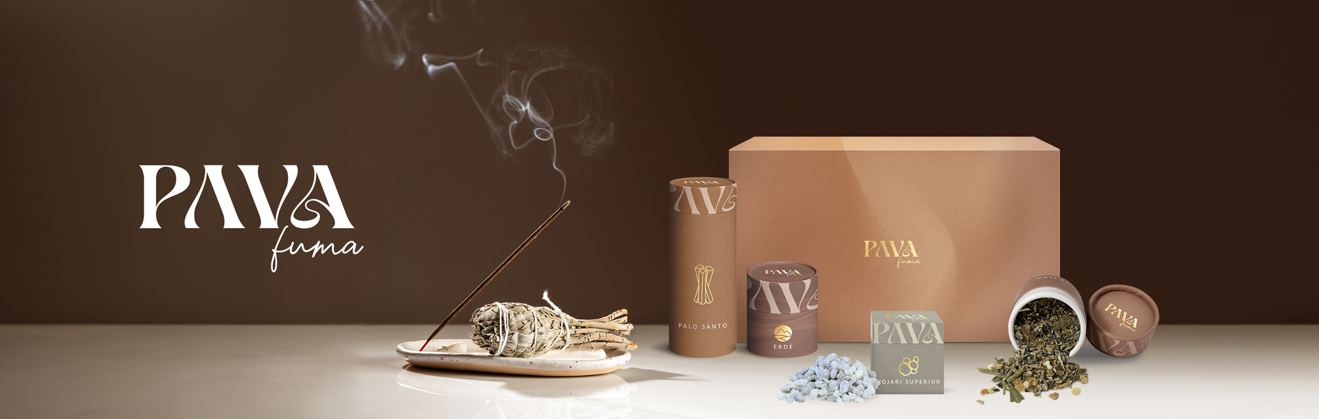 PAVA FUMA Produkte in ansprechender Anordnung.