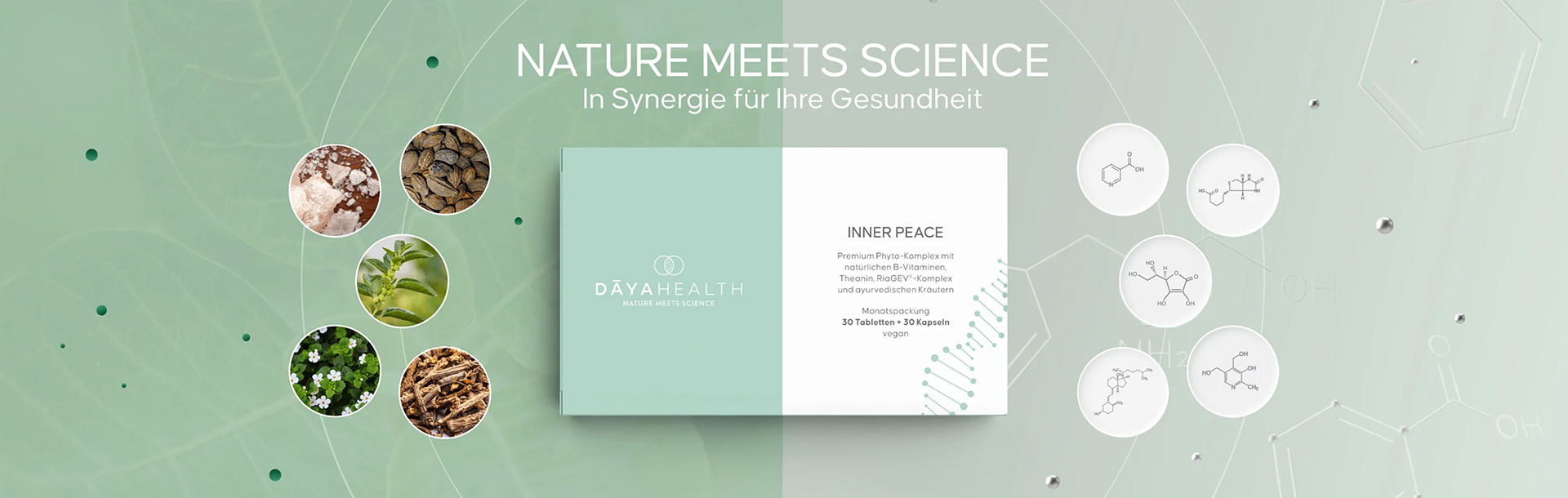 Produktpräsentation von DAYAHEALTH mit Pflanzenbildern.